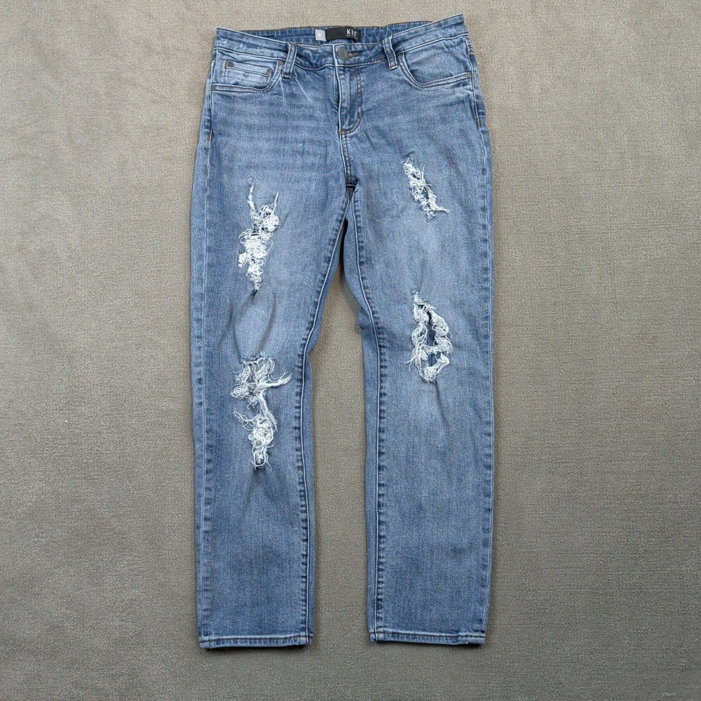 KUT from the Kloth Catherine Boyfriend Jeans Womens 10 Distressed Medium Wash